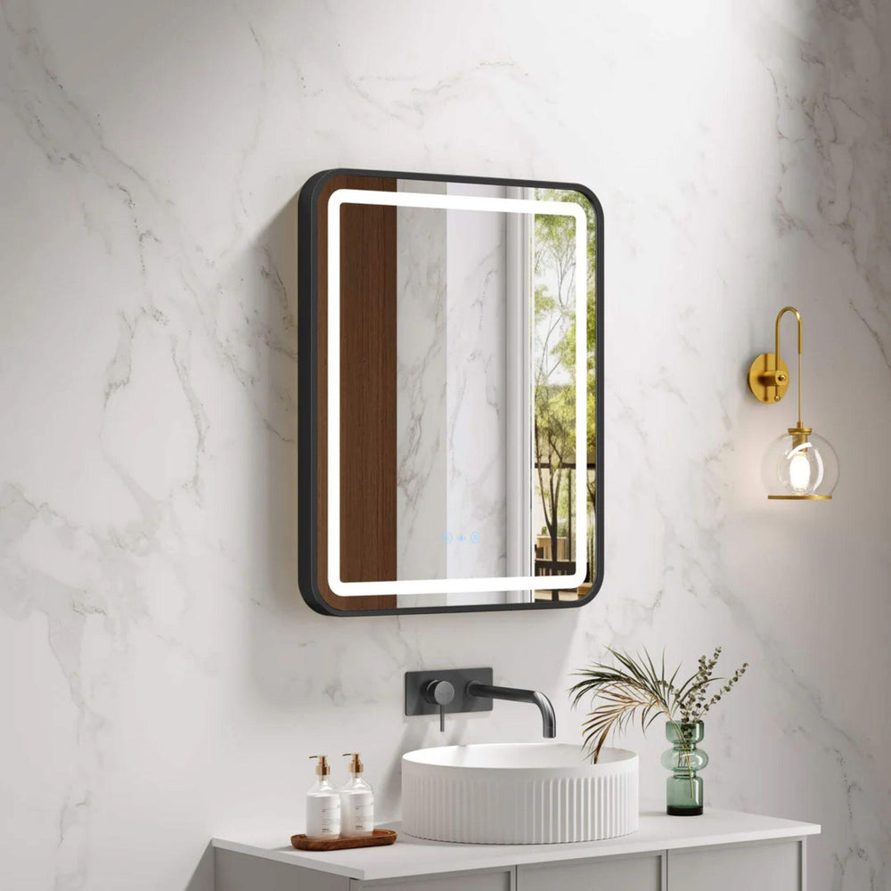 MERCIO VENUS FRAMED RECTANGULAR LED MIRROR MATTE BLACK 600X750MM