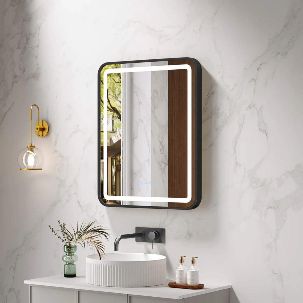 MERCIO VENUS FRAMED RECTANGULAR LED MIRROR MATTE BLACK 600X750MM