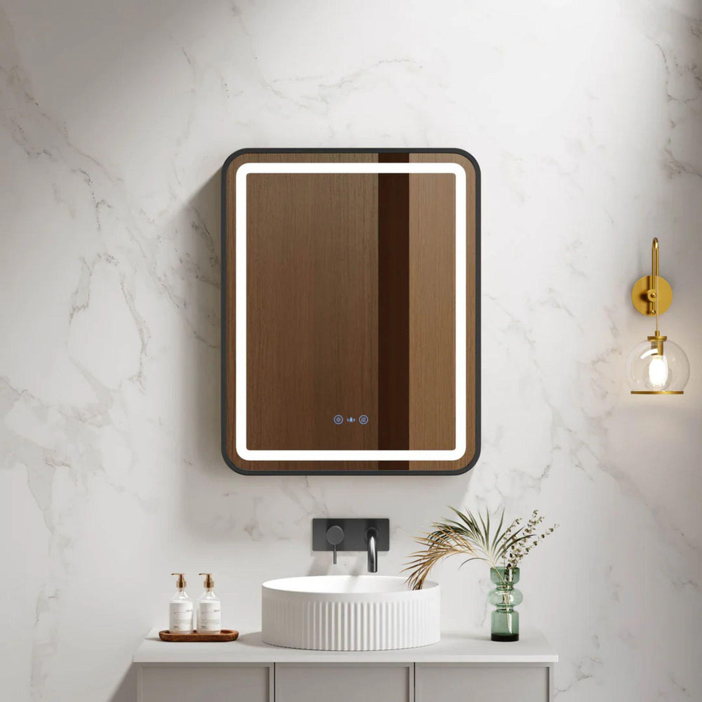 MERCIO VENUS FRAMED RECTANGULAR LED MIRROR MATTE BLACK 600X750MM