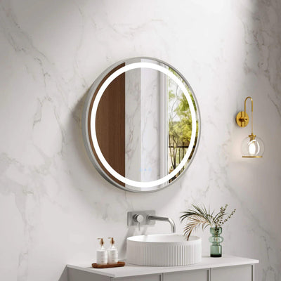 MERCIO VENUS FRAMED ROUND LED MIRROR BRUSHED NICKEL 600X600MM