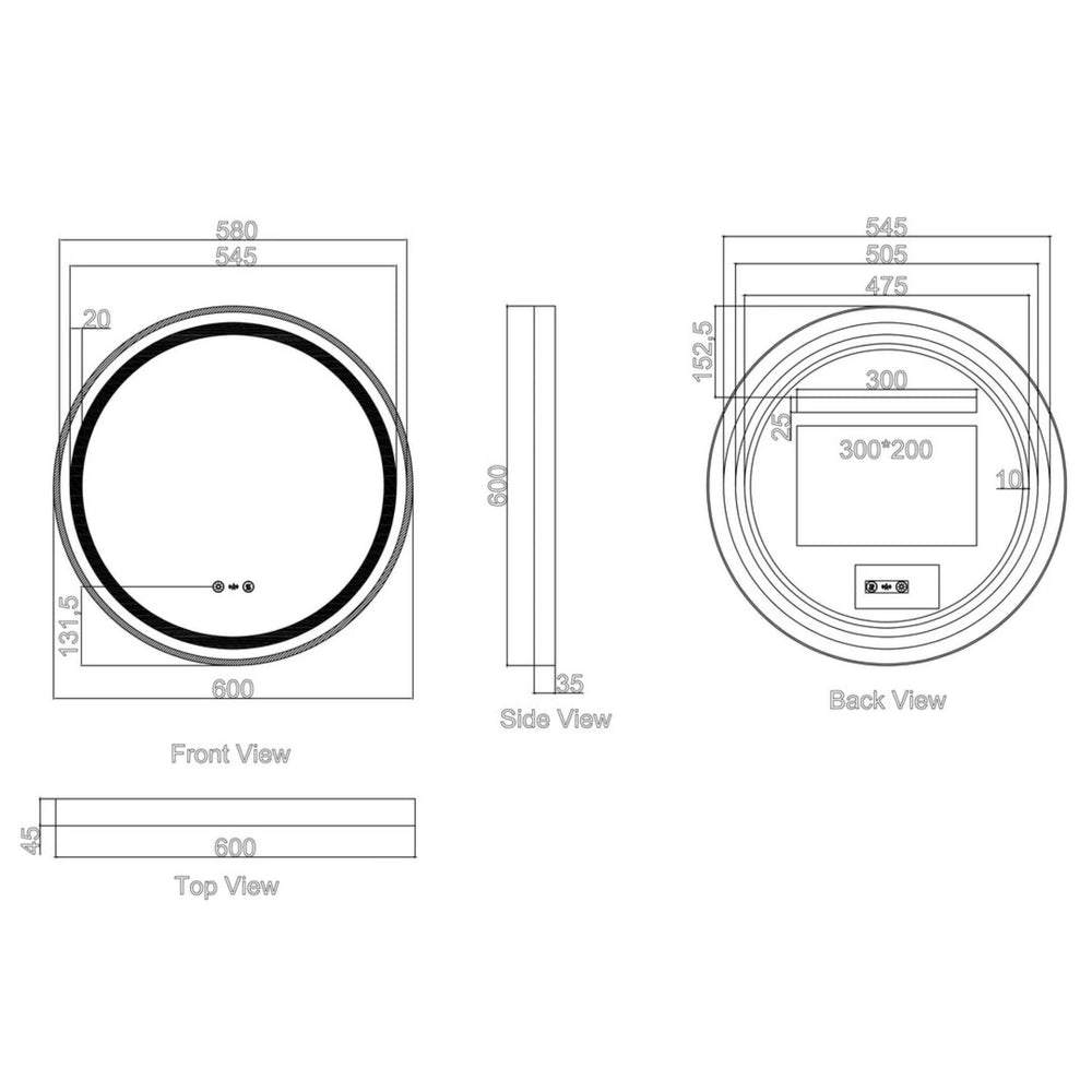 MERCIO VENUS FRAMED ROUND LED MIRROR GUN METAL 600X600MM