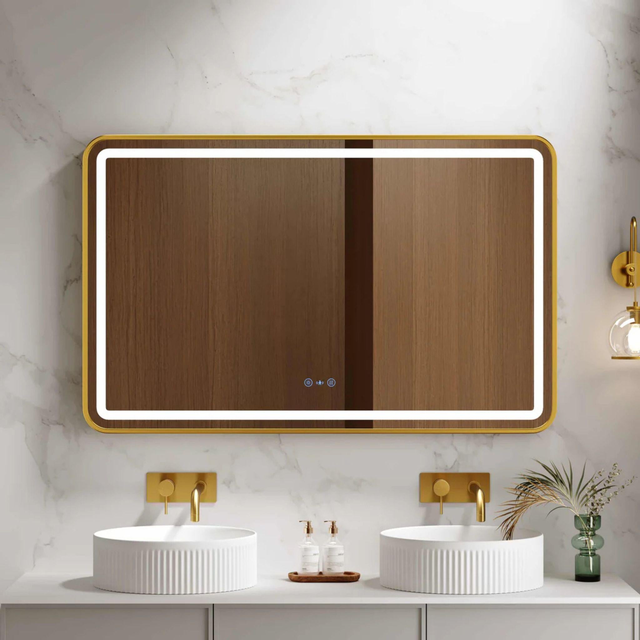 MERCIO VENUS FRAMED RECTANGULAR LED MIRROR BRUSHED GOLD 1200X750MM