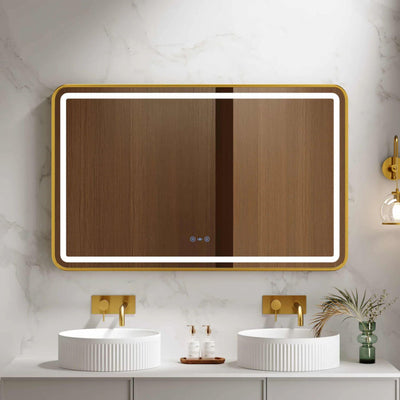 MERCIO VENUS FRAMED RECTANGULAR LED MIRROR BRUSHED GOLD 1200X750MM