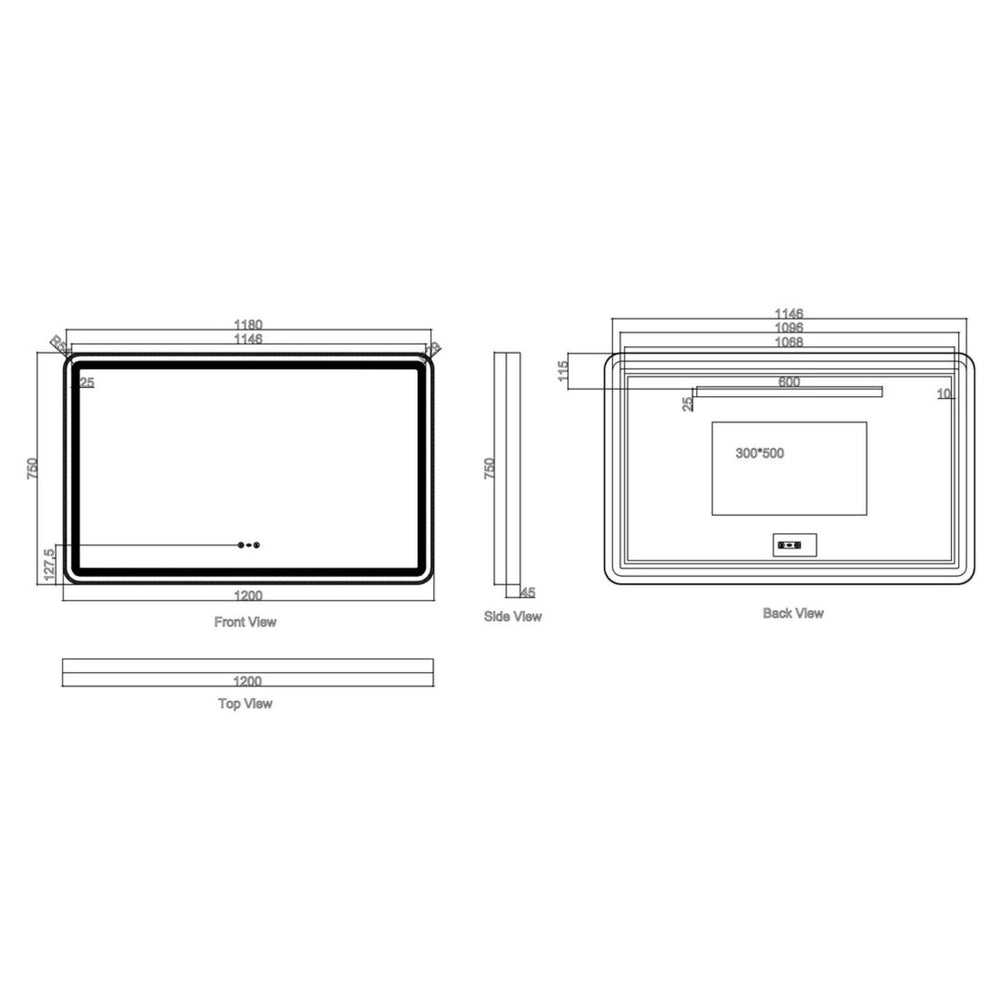 MERCIO VENUS FRAMED RECTANGULAR LED MIRROR BRUSHED NICKEL 1200X750MM