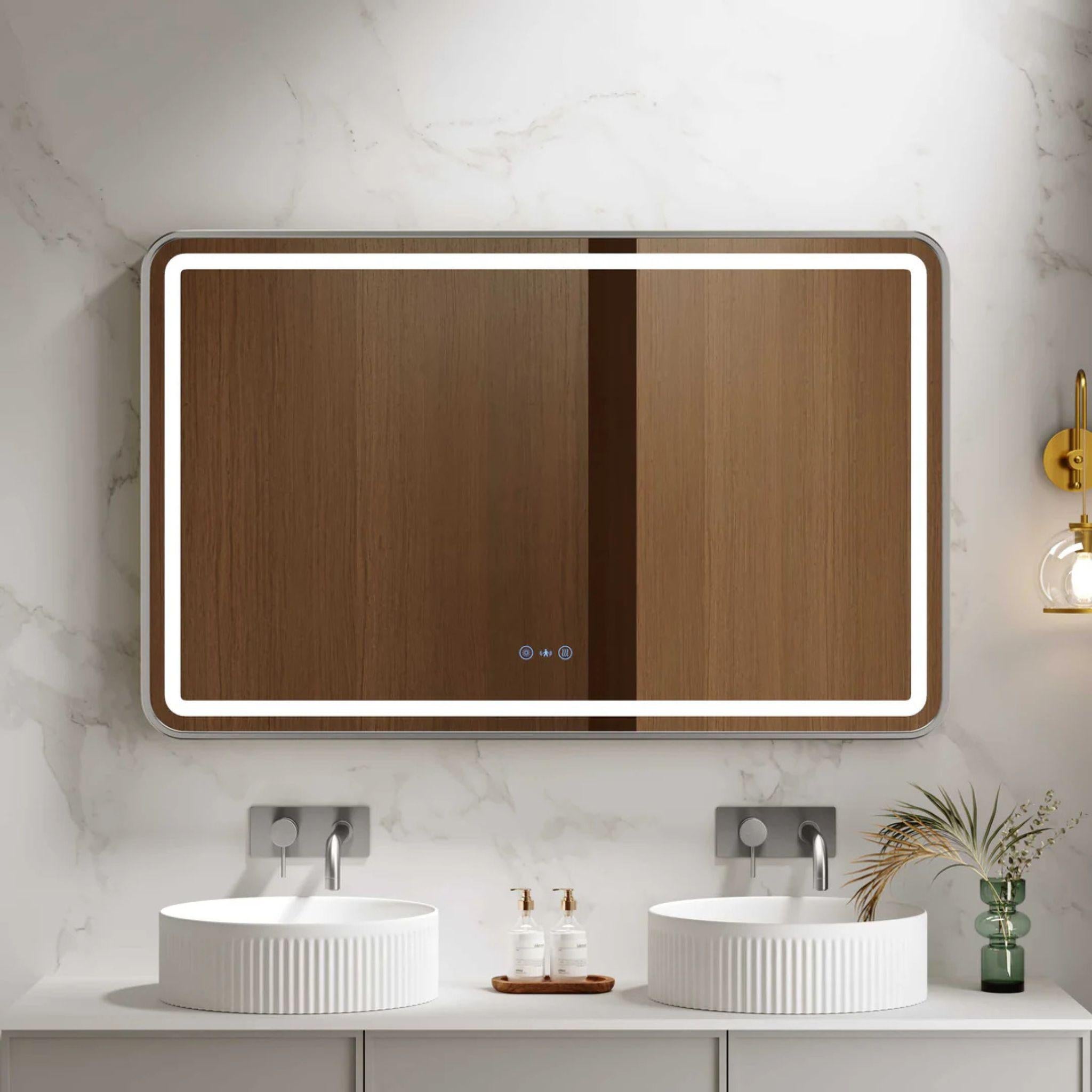 MERCIO VENUS FRAMED RECTANGULAR LED MIRROR BRUSHED NICKEL 1200X750MM
