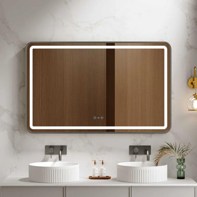 MERCIO VENUS FRAMED RECTANGULAR LED MIRROR GUN METAL 1200X750MM