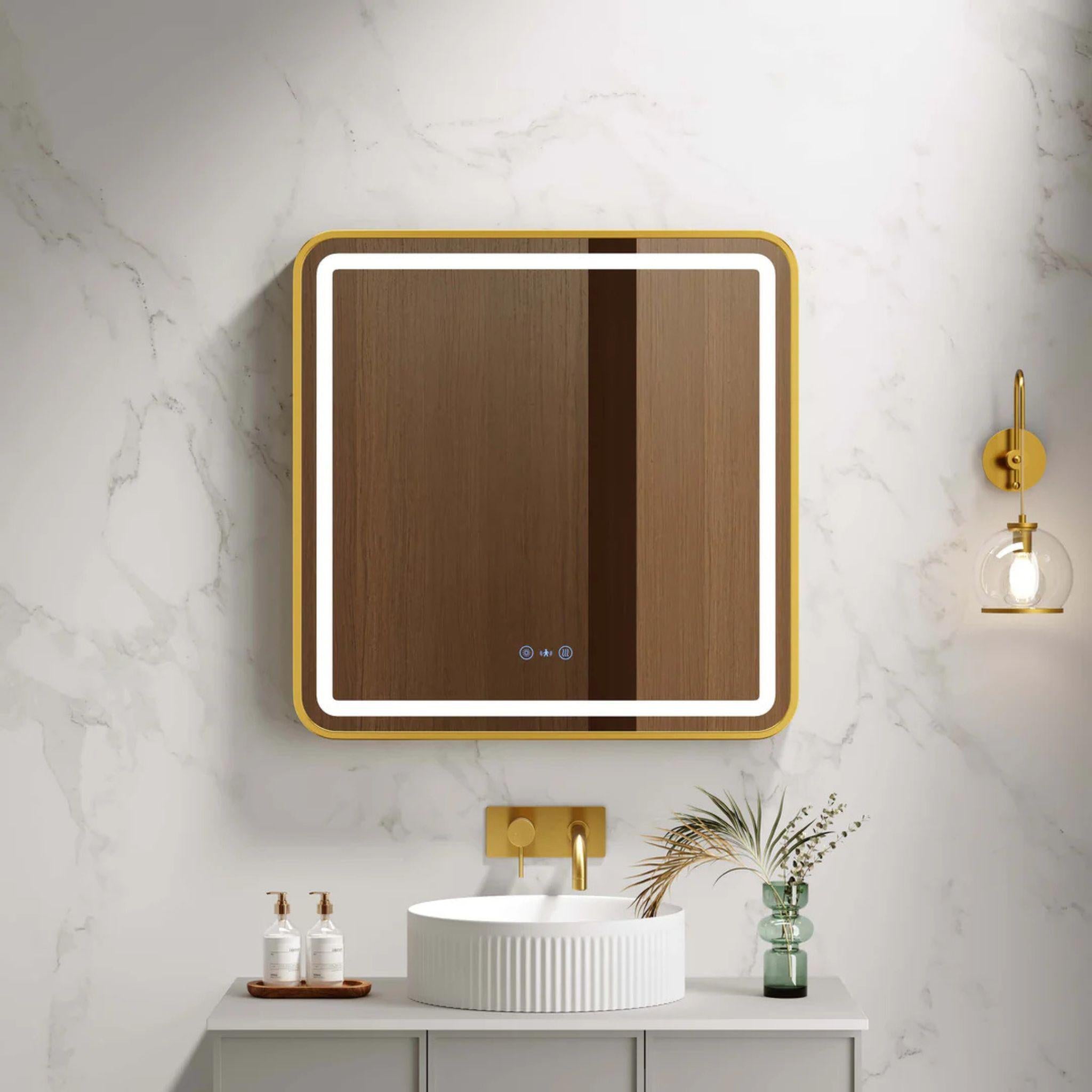 MERCIO VENUS FRAMED RECTANGULAR LED MIRROR BRUSHED GOLD 750X900MM