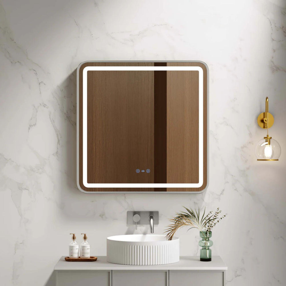 MERCIO VENUS FRAMED RECTANGULAR LED MIRROR BRUSHED NICKEL 750X900MM
