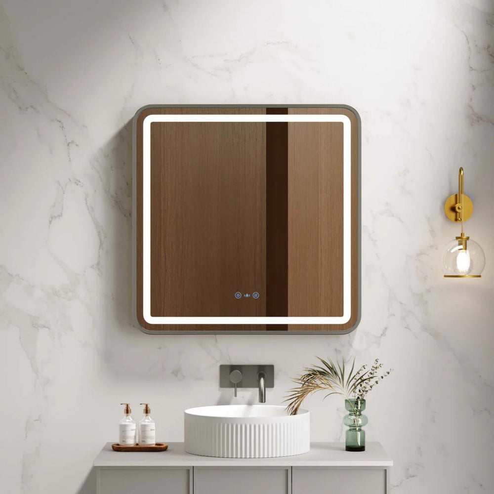 MERCIO VENUS FRAMED RECTANGULAR LED MIRROR GUN METAL 750X900MM