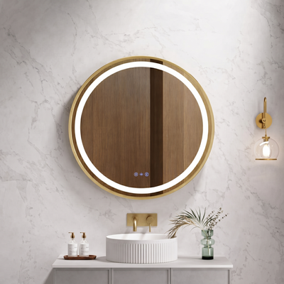 MERCIO VENUS FRAMED ROUND LED MIRROR BRUSHED GOLD 750X750MM