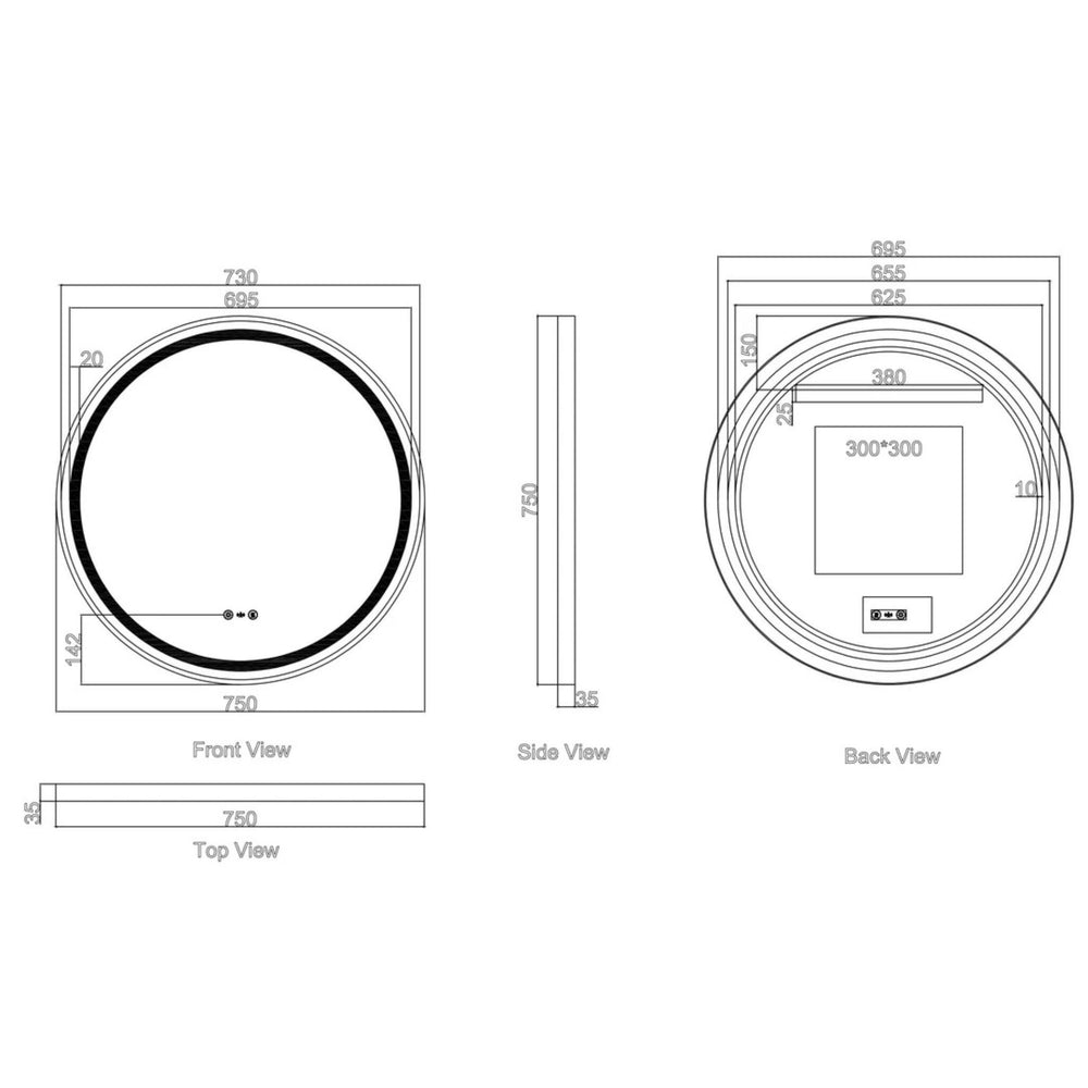 MERCIO VENUS FRAMED ROUND LED MIRROR BRUSHED NICKEL 750X750MM