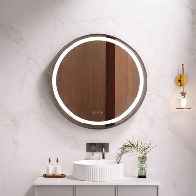 MERCIO VENUS FRAMED ROUND LED MIRROR GUN METAL 750X750MM