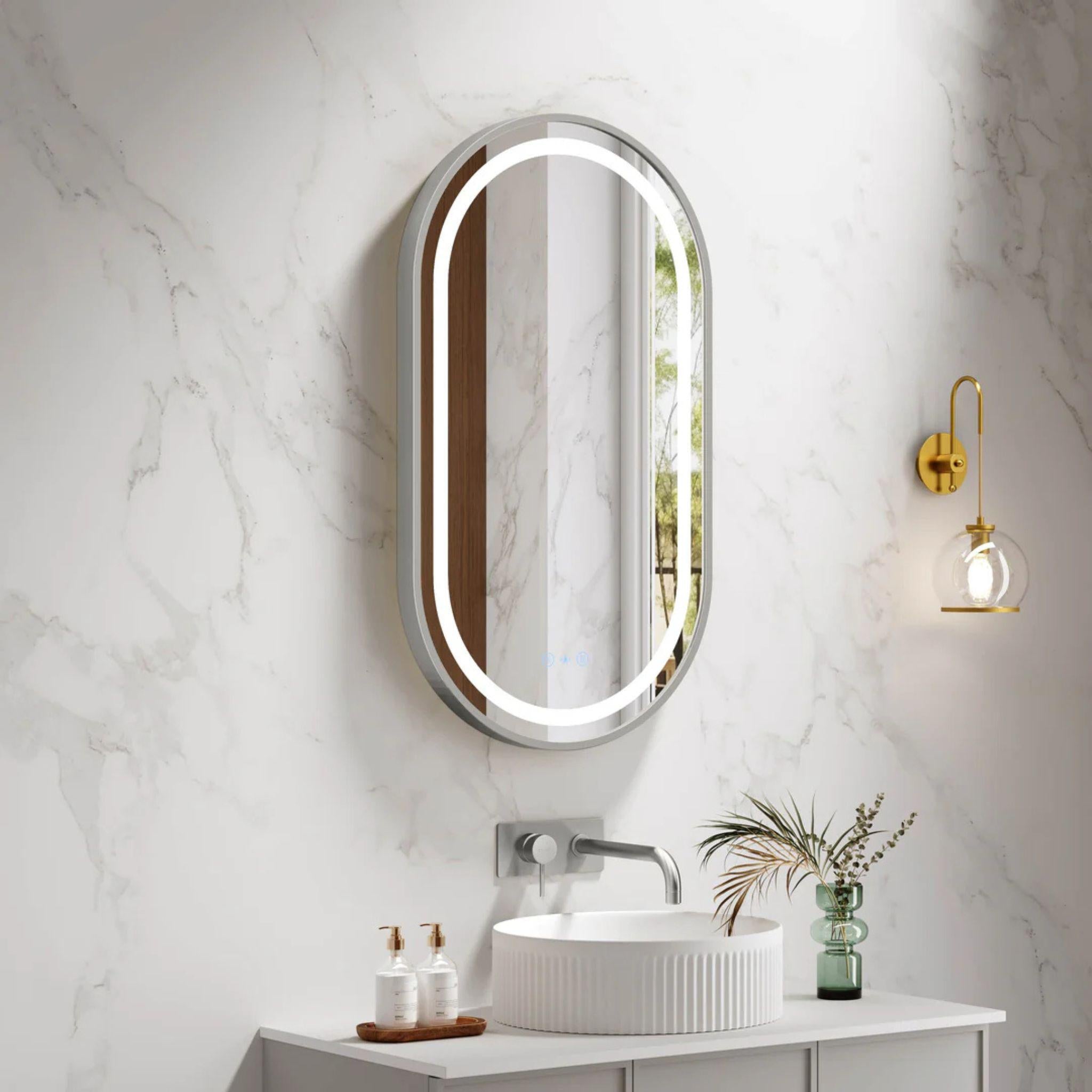 MERCIO VENUS FRAMED OVAL LED MIRROR BRUSHED NICKEL 500X900MM