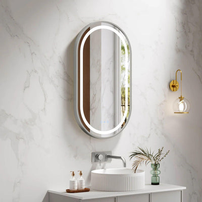 MERCIO VENUS FRAMED OVAL LED MIRROR BRUSHED NICKEL 500X900MM