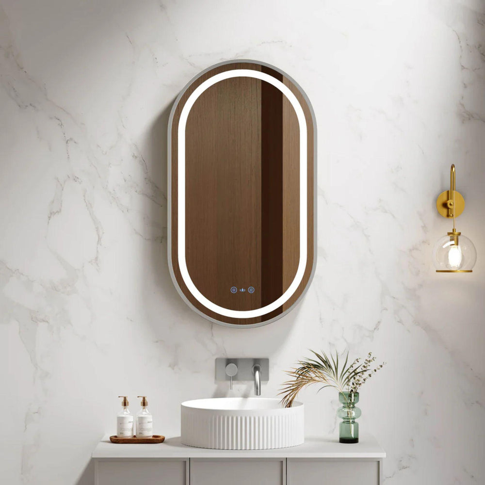 MERCIO VENUS FRAMED OVAL LED MIRROR BRUSHED NICKEL 500X900MM