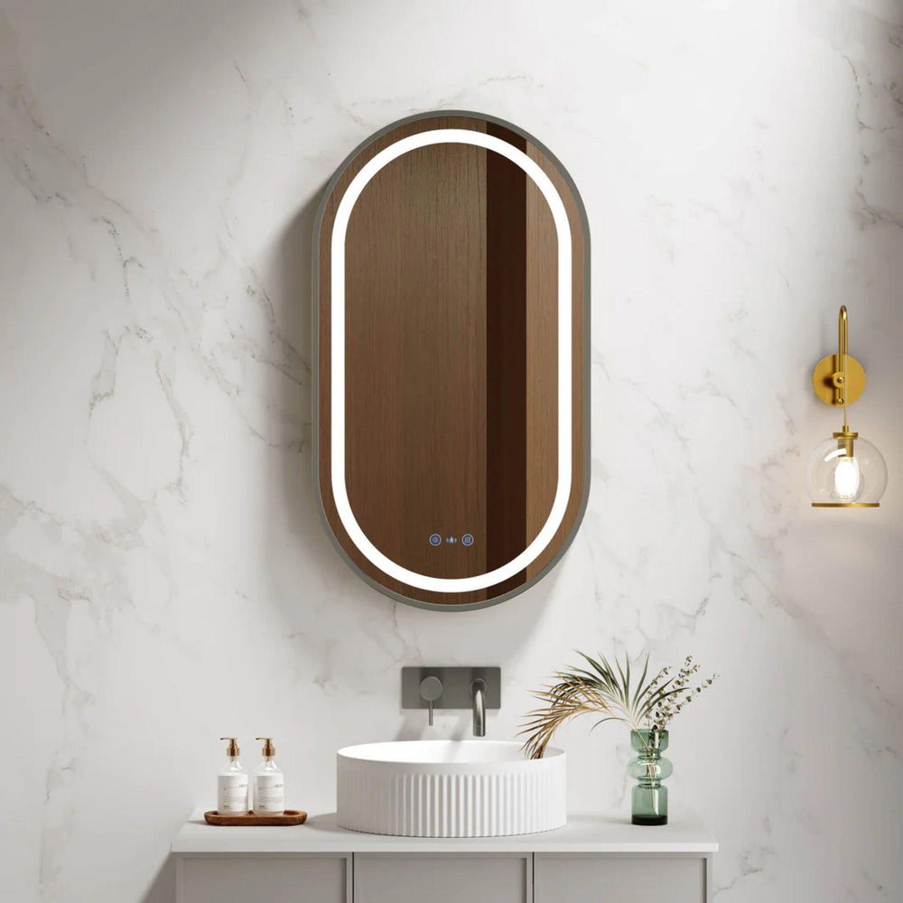 MERCIO VENUS FRAMED OVAL LED MIRROR GUN METAL 500X900MM
