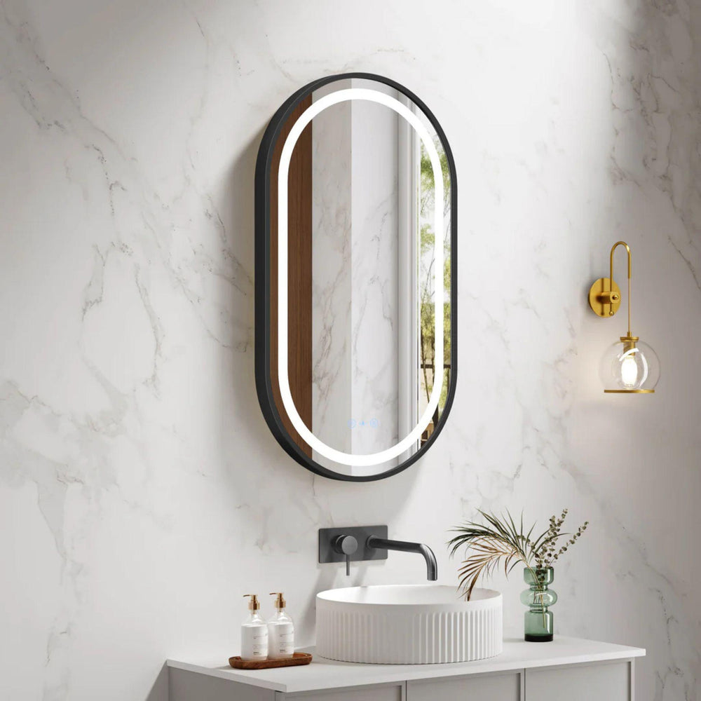 MERCIO VENUS FRAMED OVAL LED MIRROR MATTE BLACK 500X900MM
