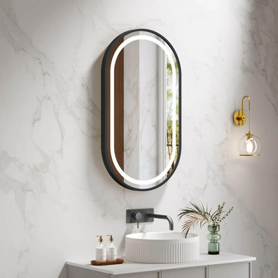 MERCIO VENUS FRAMED OVAL LED MIRROR MATTE BLACK 500X900MM