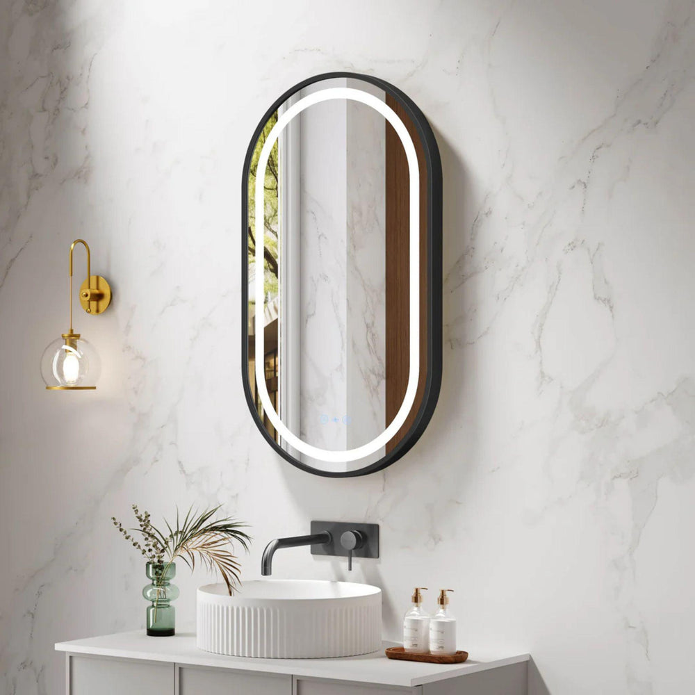 MERCIO VENUS FRAMED OVAL LED MIRROR MATTE BLACK 500X900MM