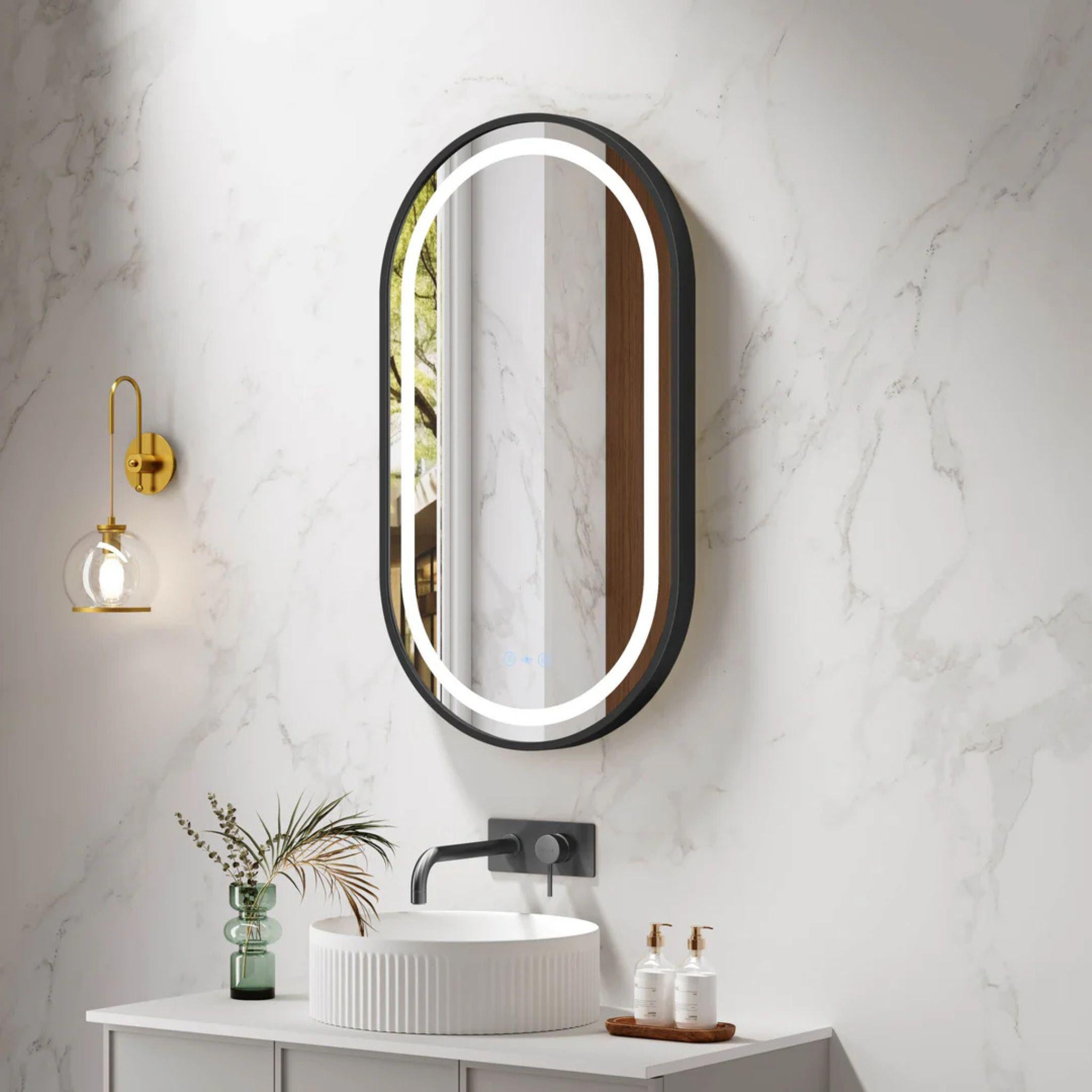 MERCIO VENUS FRAMED OVAL LED MIRROR MATTE BLACK 500X900MM