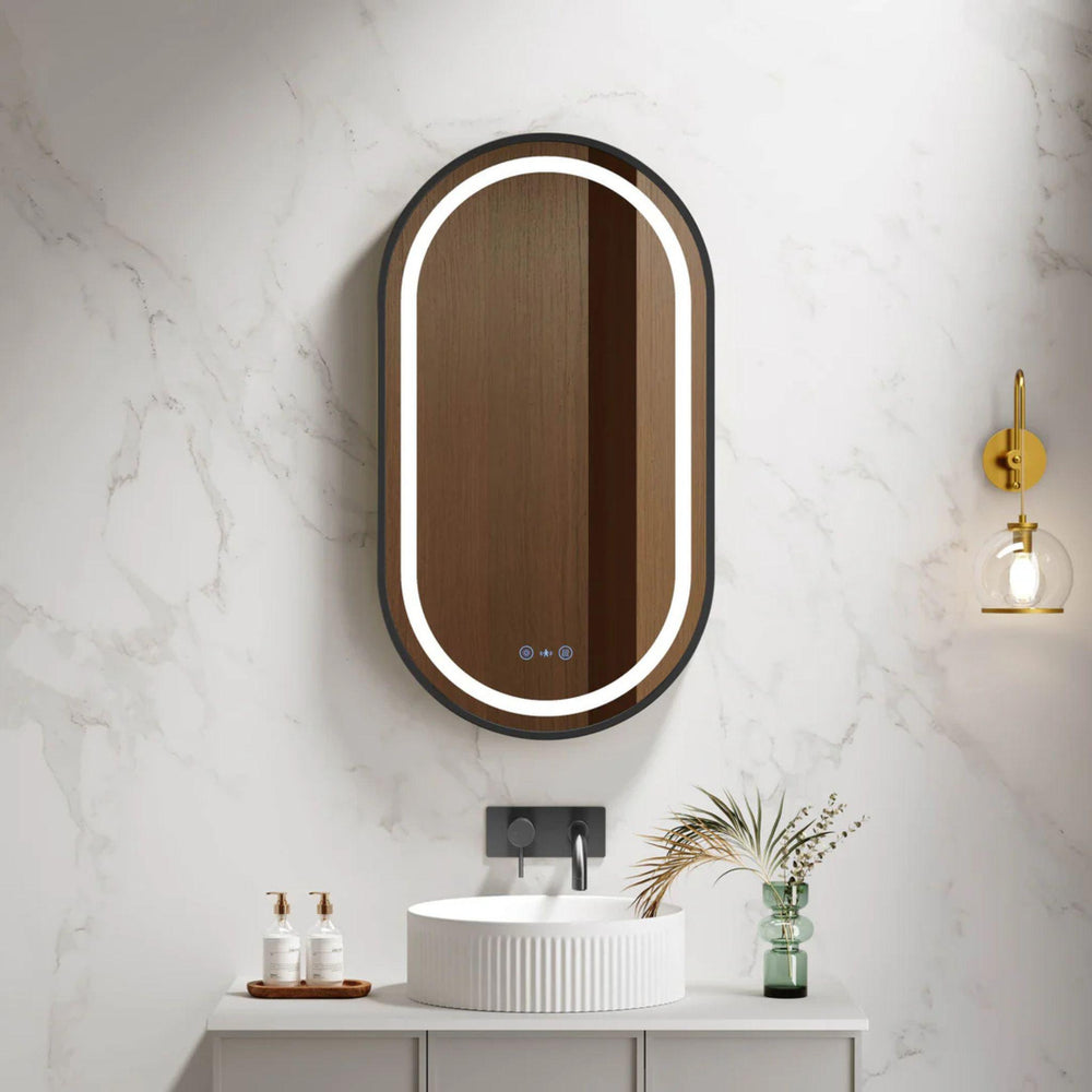 MERCIO VENUS FRAMED OVAL LED MIRROR MATTE BLACK 500X900MM