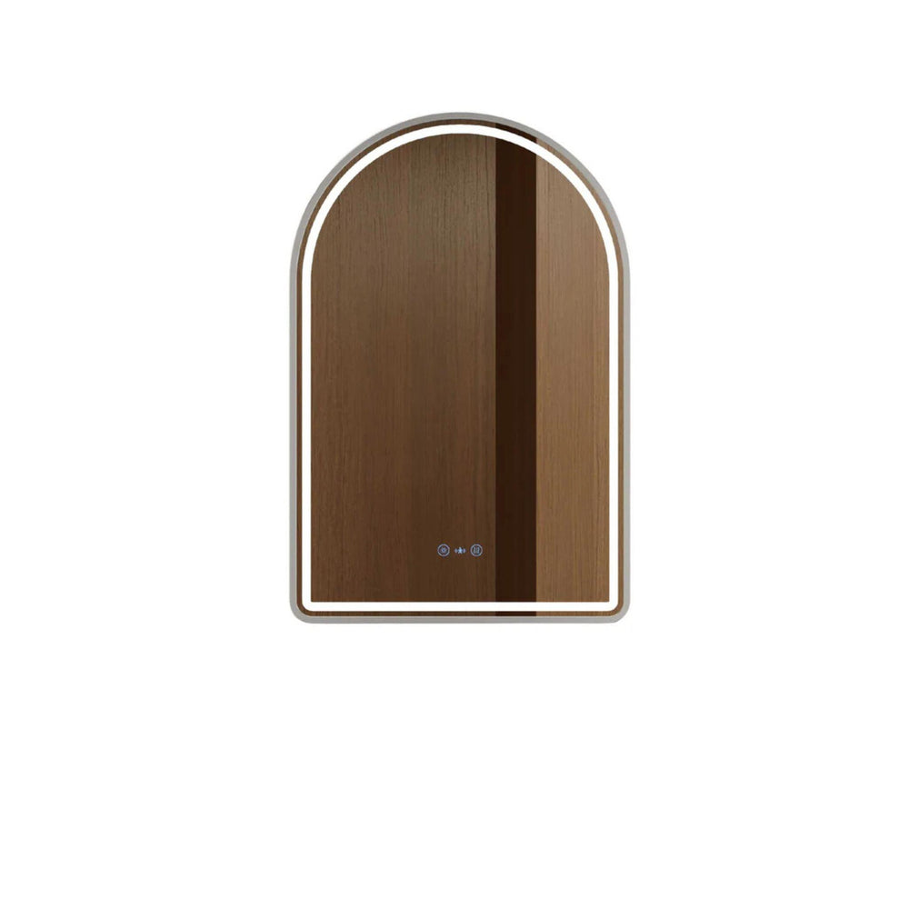 MERCIO VENUS FRAMED ARCH LED MIRROR BRUSHED NICKEL 600X900MM