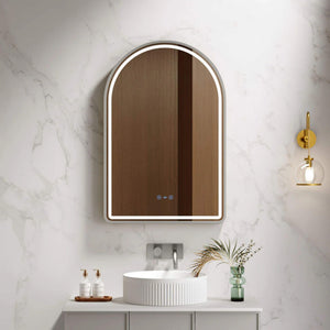 MERCIO VENUS FRAMED ARCH LED MIRROR BRUSHED NICKEL 600X900MM