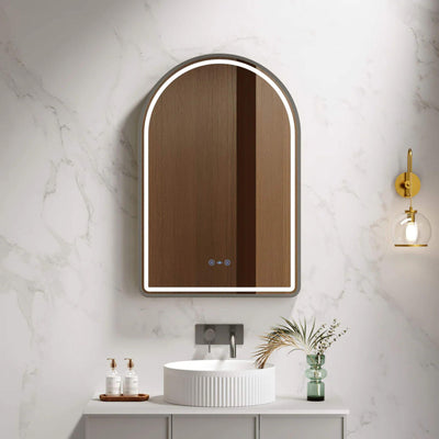 MERCIO VENUS FRAMED ARCH LED MIRROR GUN METAL 600X900MM