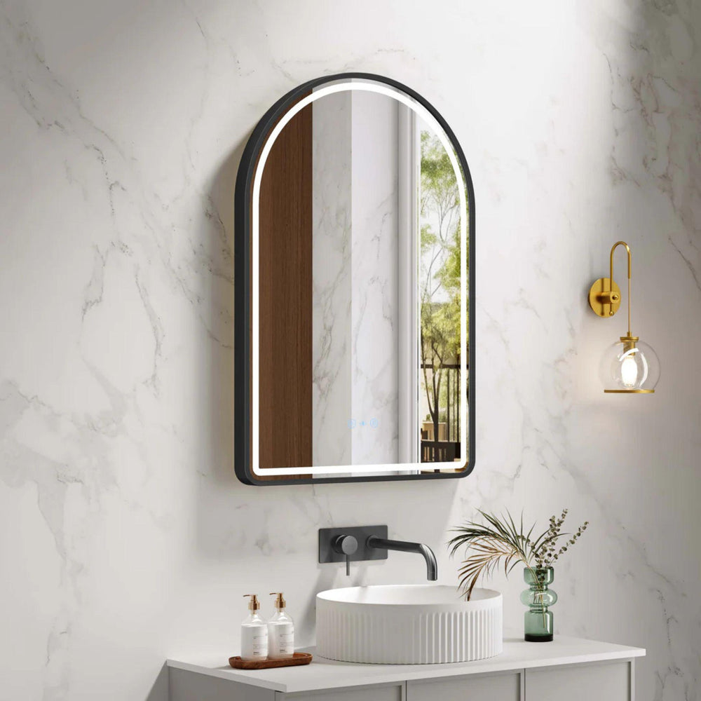 MERCIO VENUS FRAMED ARCH LED MIRROR MATTE BLACK 600X900MM
