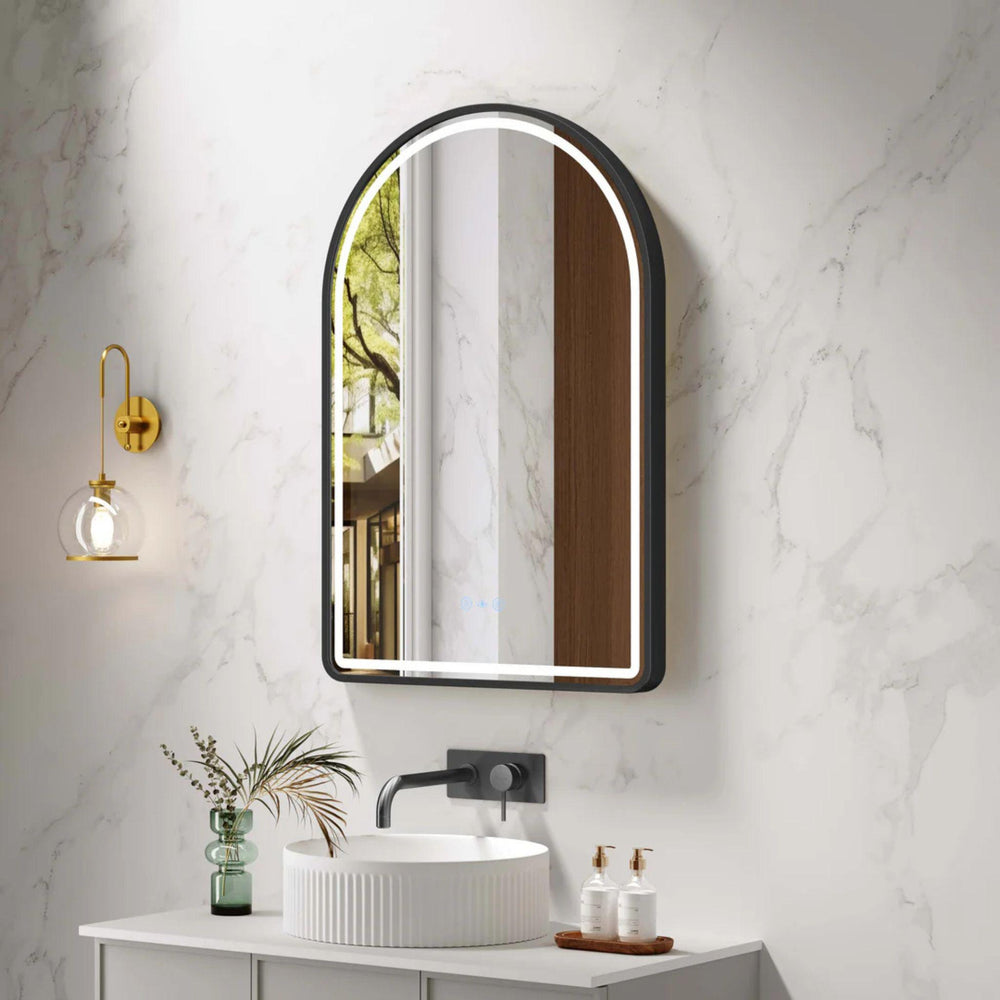 MERCIO VENUS FRAMED ARCH LED MIRROR MATTE BLACK 600X900MM