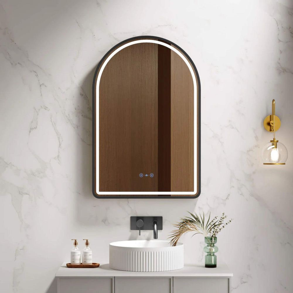 MERCIO VENUS FRAMED ARCH LED MIRROR MATTE BLACK 600X900MM