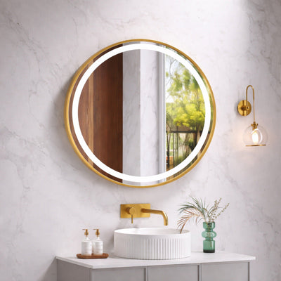 MERCIO VENUS FRAMED ROUND LED MIRROR BRUSHED GOLD 900X900MM