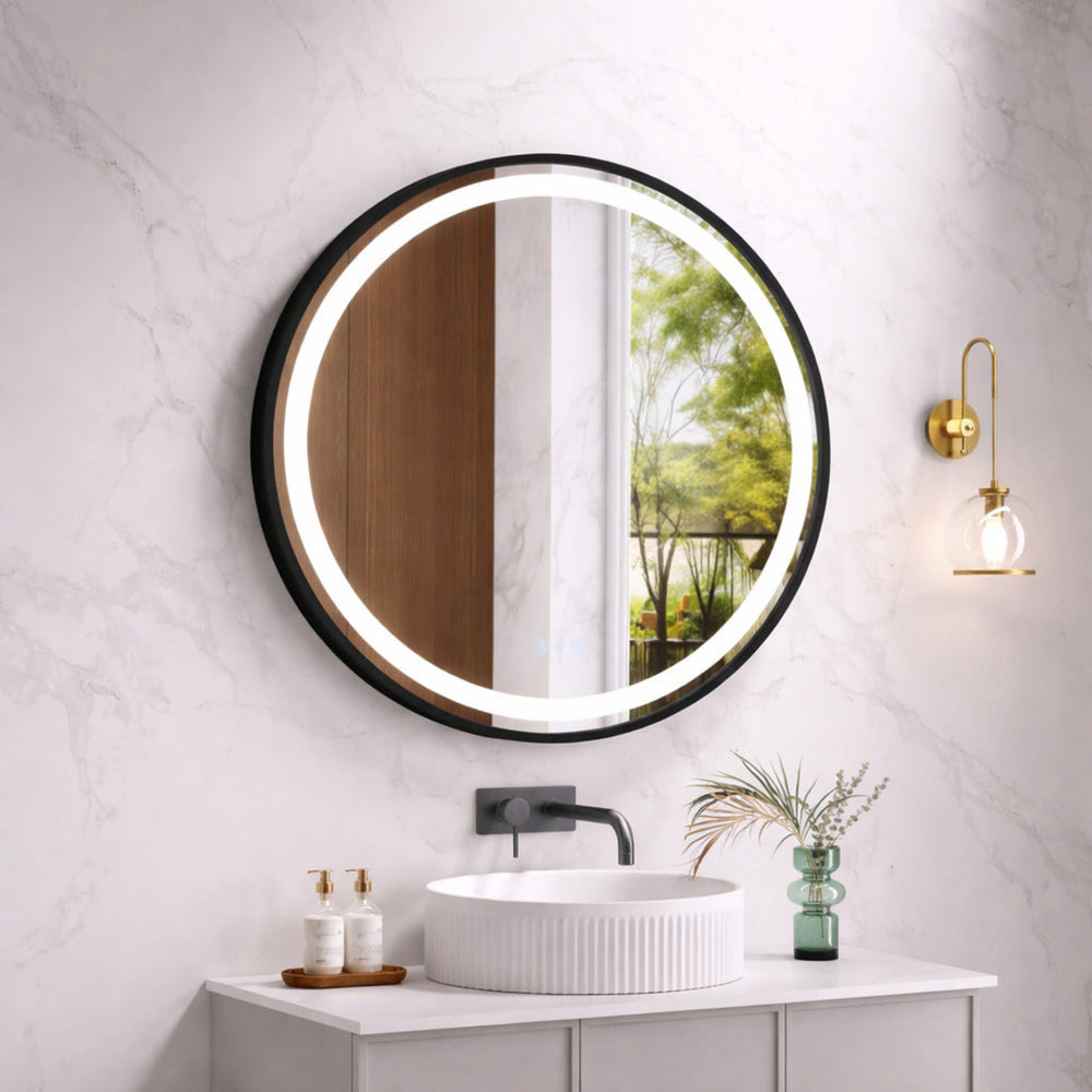 MERCIO VENUS FRAMED ROUND LED MIRROR MATTE BLACK 900X900MM