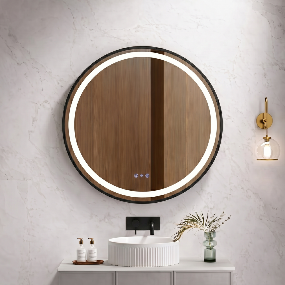 MERCIO VENUS FRAMED ROUND LED MIRROR MATTE BLACK 900X900MM