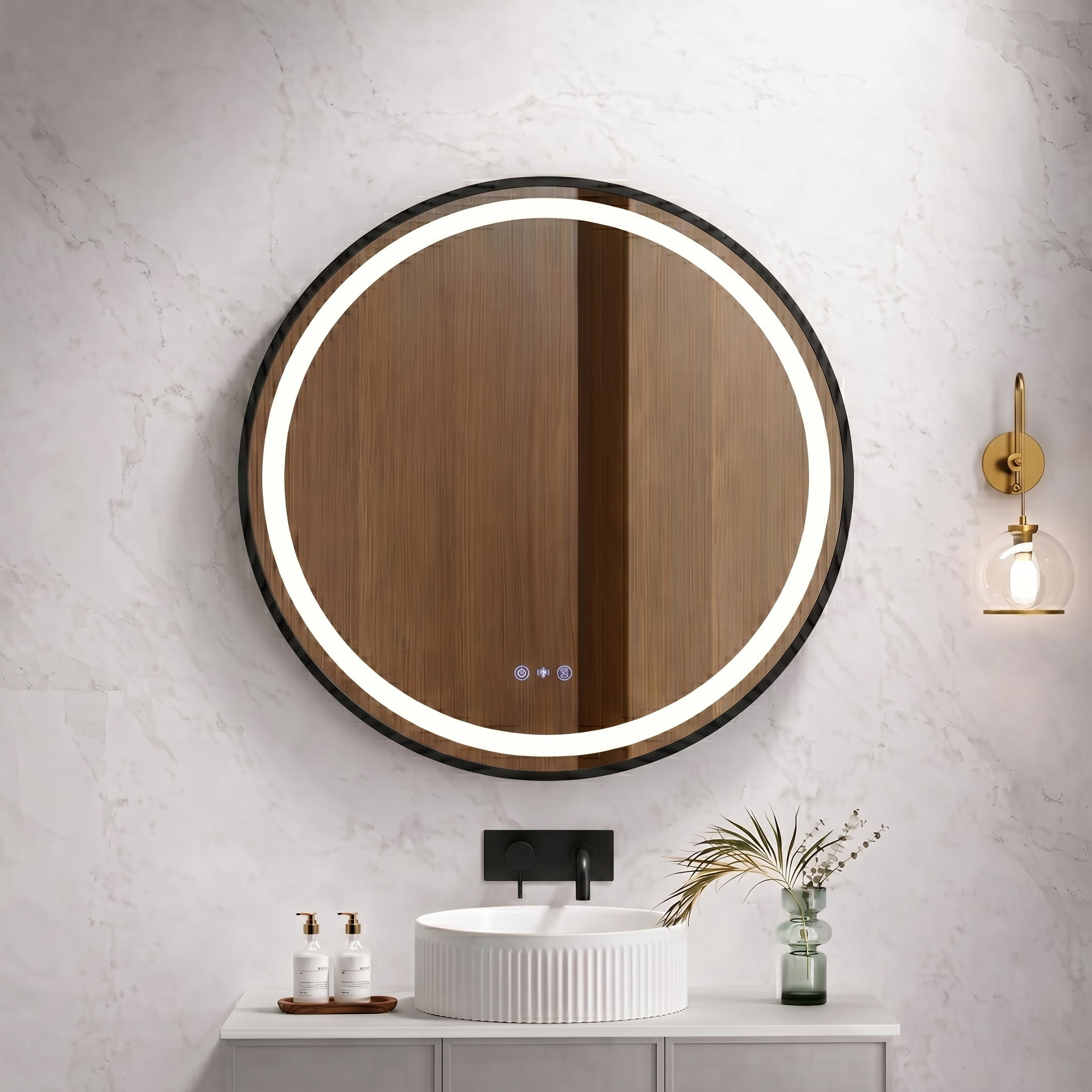 MERCIO VENUS FRAMED ROUND LED MIRROR MATTE BLACK 900X900MM