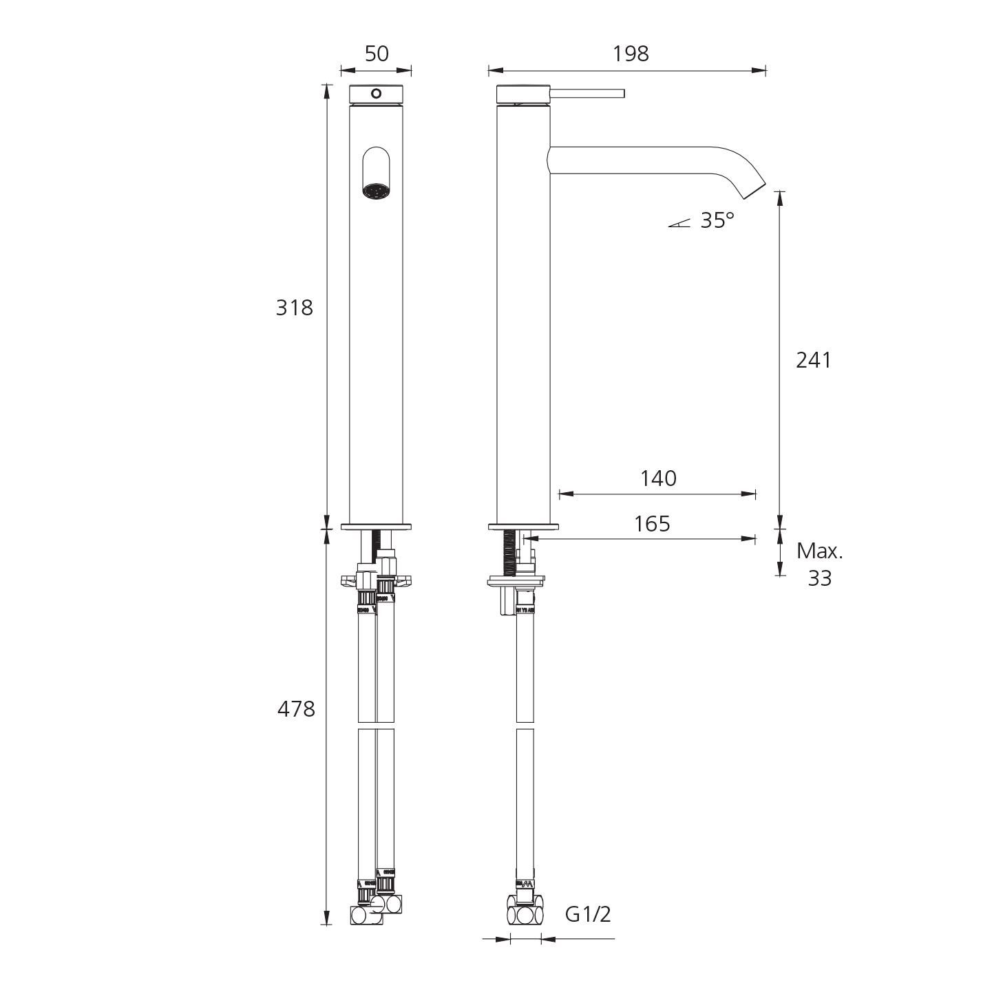 OLIVERI VENICE LEAD FREE CURVED TOWER BASIN MIXER 318MM CHROME
