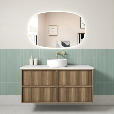 AULIC VENETTA HARVEST OAK 1200MM SINGLE BOWL FLUTED WALL HUNG VANITY