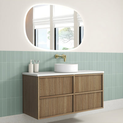 AULIC VENETTA HARVEST OAK 1200MM SINGLE BOWL FLUTED WALL HUNG VANITY