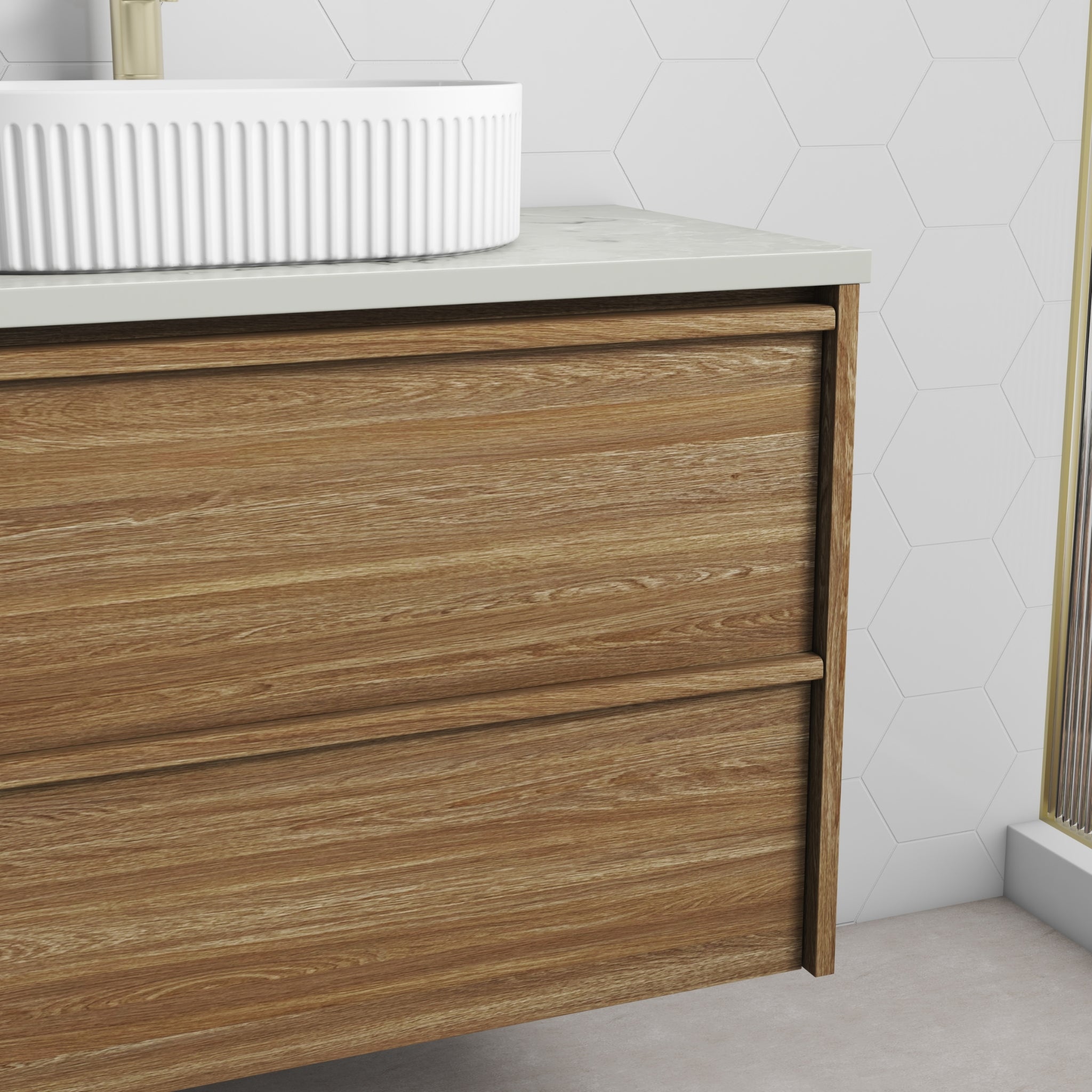 AULIC VENETTA HARVEST OAK 1200MM SINGLE BOWL FRAMED WALL HUNG VANITY