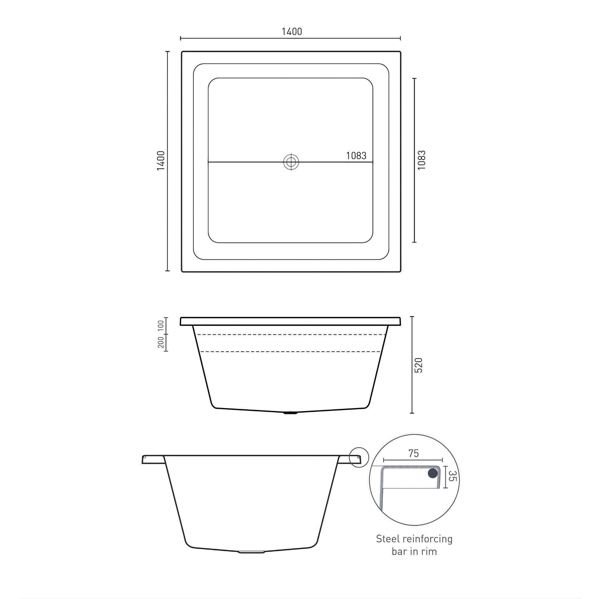 DECINA VENICE INSET CONTOUR SPA BATH GLOSS WHITE 1400MM WITH 20-JETS