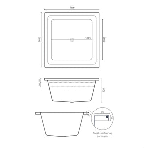 DECINA VENICE INSET CONTOUR SPA BATH GLOSS WHITE 1400MM WITH 20-JETS