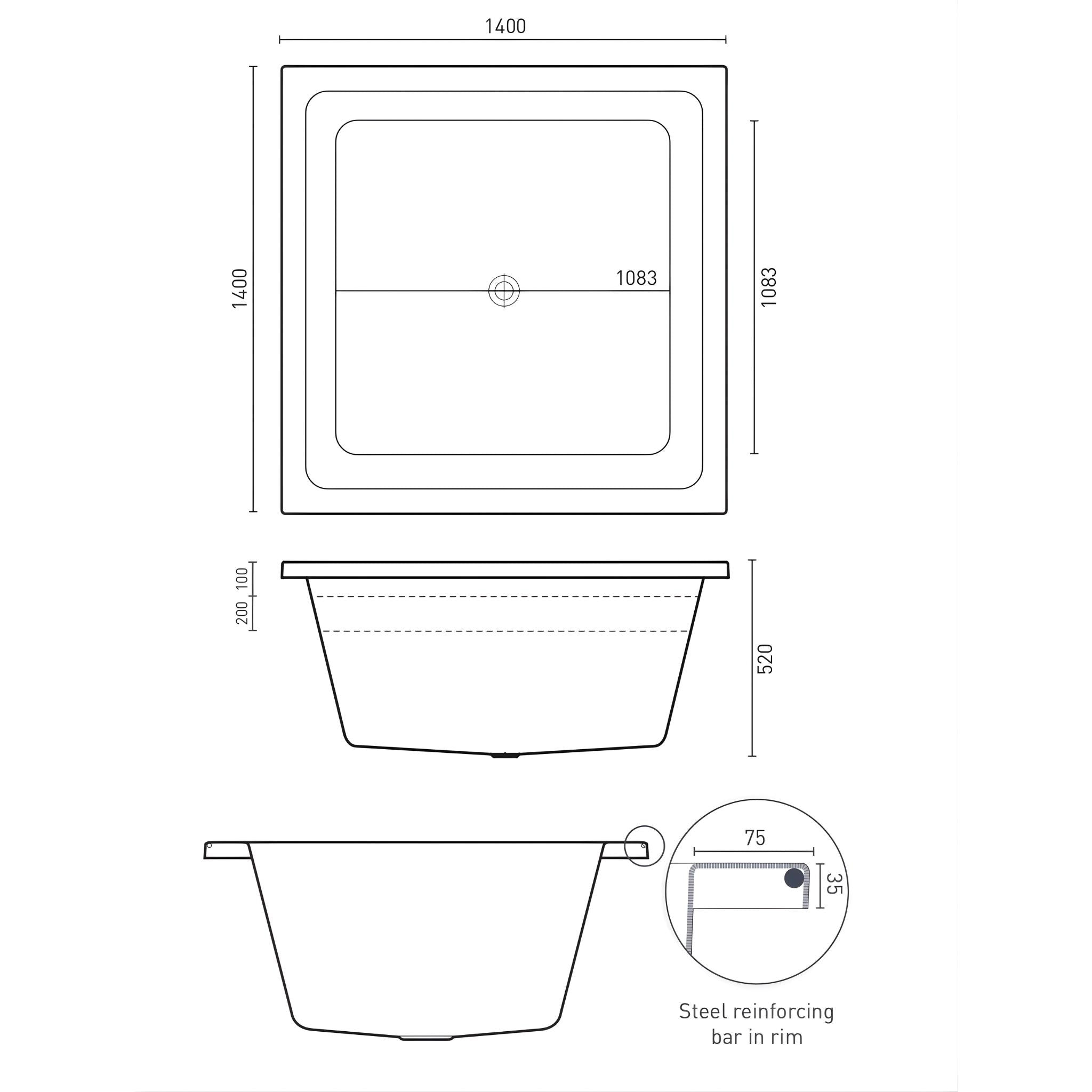 DECINA VENICE ISLAND BATHTUB WITH OVERFLOW GLOSS WHITE 1400MM