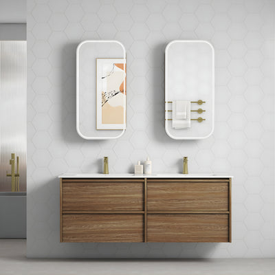 AULIC VENETTA HARVEST OAK 1500MM DOUBLE BOWL FRAMED WALL HUNG VANITY