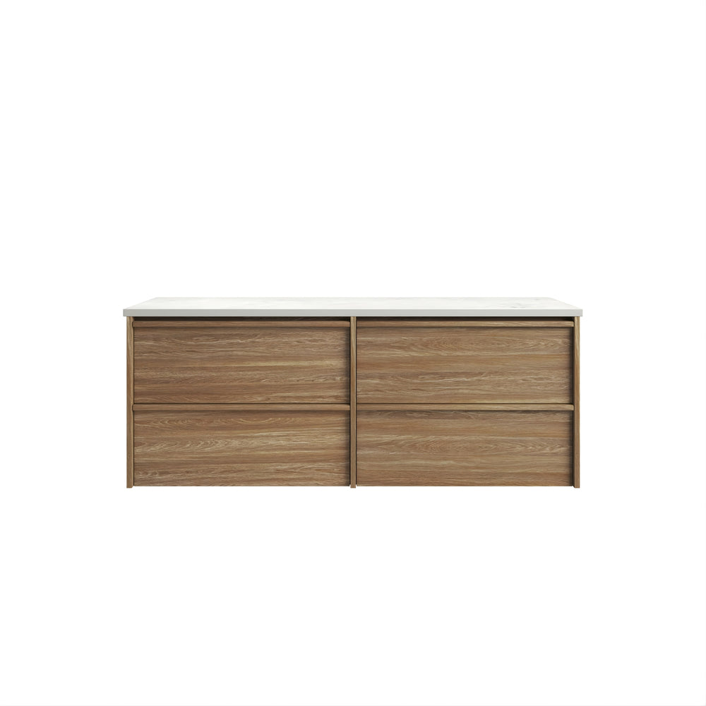AULIC VENETTA HARVEST OAK 1500MM DOUBLE BOWL FRAMED WALL HUNG VANITY