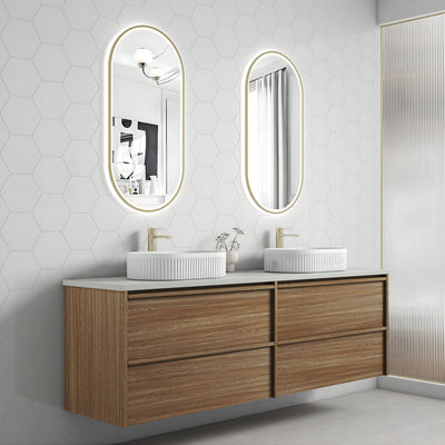 AULIC VENETTA HARVEST OAK 1800MM DOUBLE BOWL FRAMED WALL HUNG VANITY