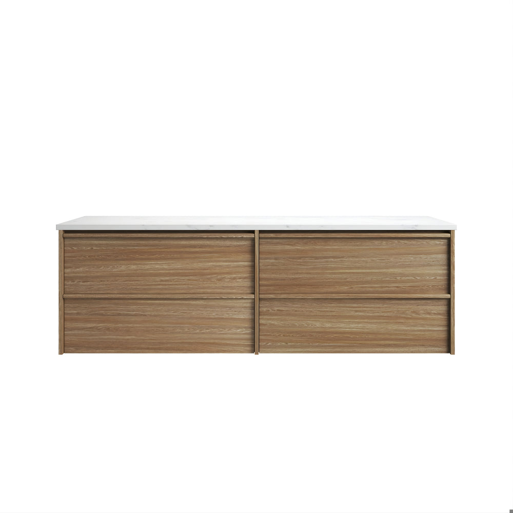 AULIC VENETTA HARVEST OAK 1800MM DOUBLE BOWL FRAMED WALL HUNG VANITY