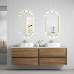 AULIC VENETTA HARVEST OAK 1800MM DOUBLE BOWL FRAMED WALL HUNG VANITY
