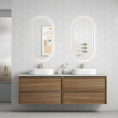 AULIC VENETTA HARVEST OAK 1800MM DOUBLE BOWL FRAMED WALL HUNG VANITY