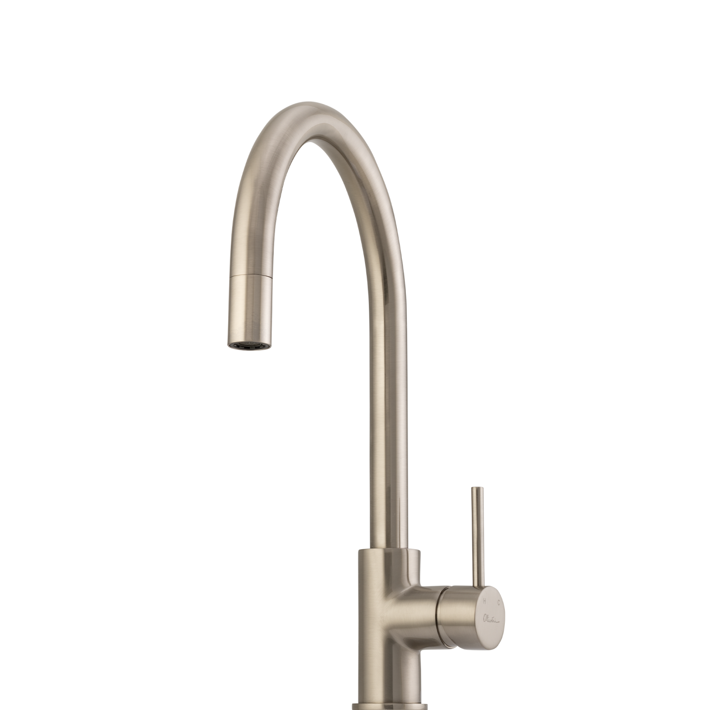 OLIVERI VENICE PULL OUT GOOSE NECK KITCHEN MIXER 382MM BRUSHED NICKEL