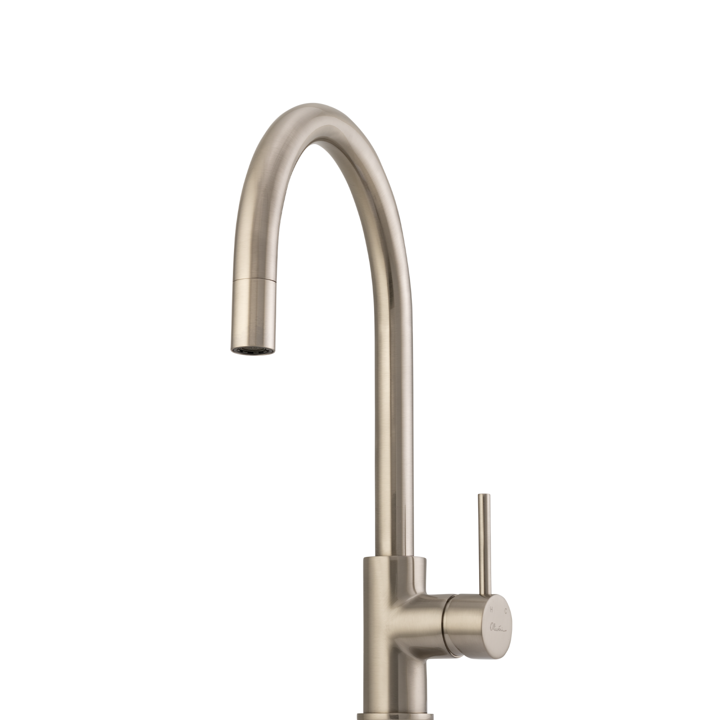 OLIVERI VENICE LEAD FREE PULL OUT GOOSE NECK KITCHEN MIXER 382MM BRUSHED NICKEL